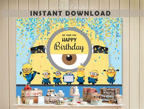 Minions Instant Download Backdrop You Print Minion Birthday Party