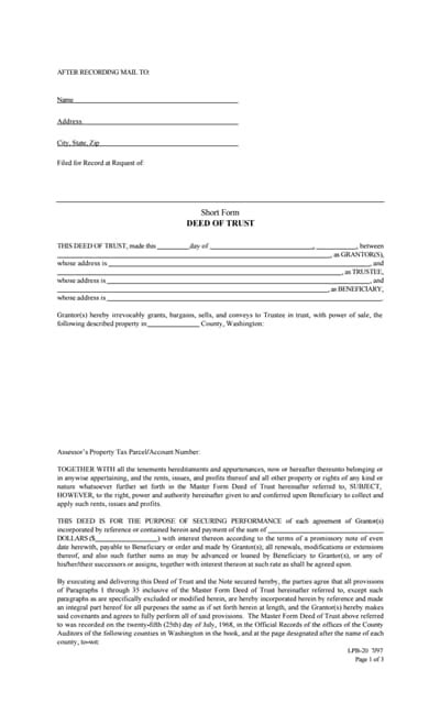Deed Of Trust Form Free Download Edit Fill And Print