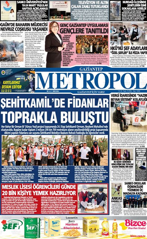 22 Mart 2022 tarihli Gaziantep Metropol Gazete Manşetleri