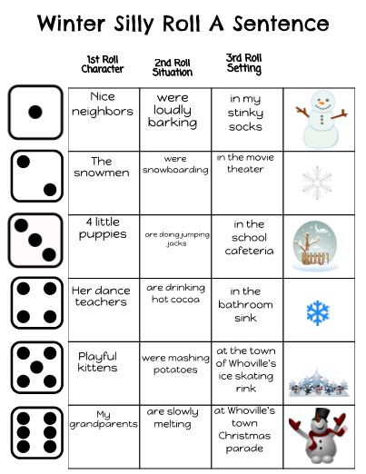 winter silly roll  sentence