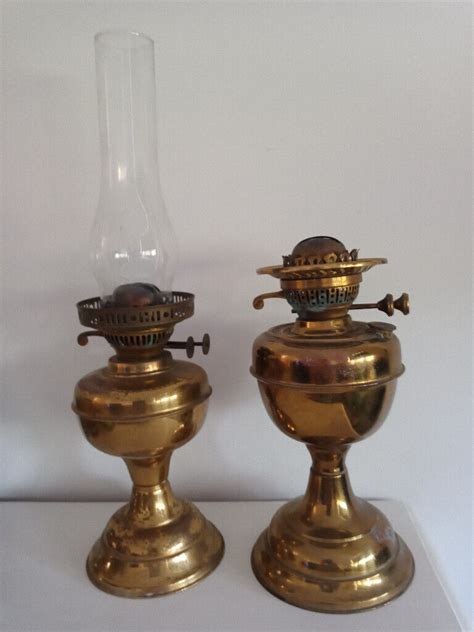 Antique Vintage Brass Oil Lamps Unmatched Pair In West Parley
