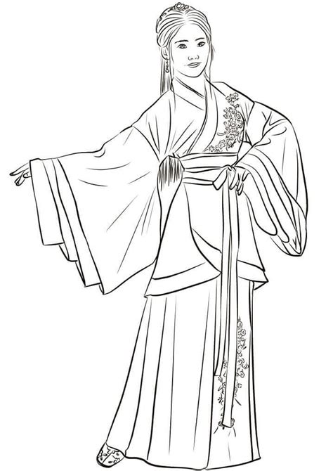 Mulher Chinesa Em Hanfu Para Colorir Imprimir E Desenhar Colorir Me