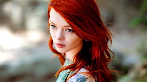 X X Girl Redhead Tattoo Face Model Wallpaper
