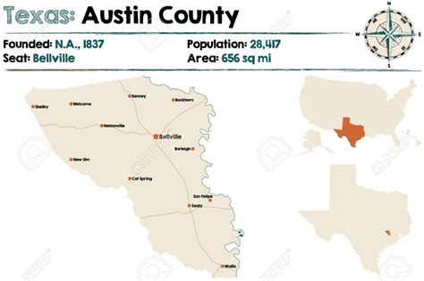 Detailed Map Of Austin County In Texas United States Royalty Free