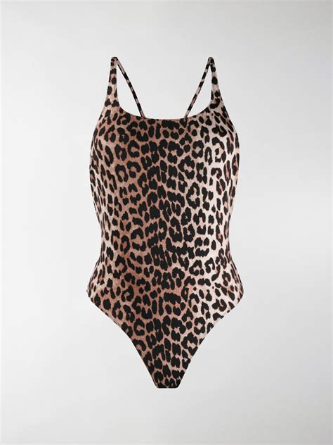 Ganni Leopard Print Bathing Suit Neutrals Modes