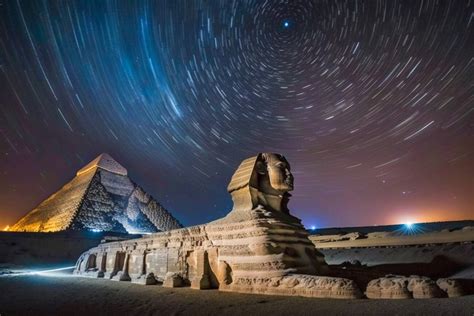 The Sphinx And Pyramid In Giza Egypt Starry Sky Timelapse Posters