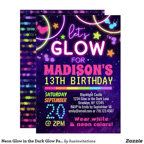 Neon Glow In The Dark Glow Party Birthday Invitation Zazzle Neon
