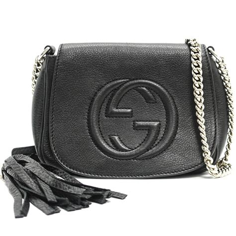 Gucci Soho Leather Chain Crossbody Bag Black Walden Wong