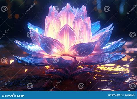 Magic Lotus Flower With Shiny Transparent Leaves In Mysterious Esoteric