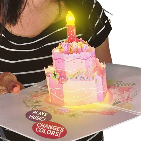 Buy 100 GREETINGS Birthday LIGHTS & MUSIC Pink Cake Card – Plays Hit