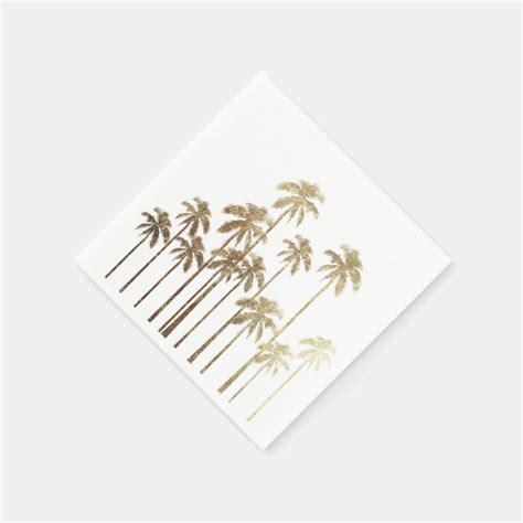 Glamorous Gold Tropical Palm Trees On White Napkins Zazzle