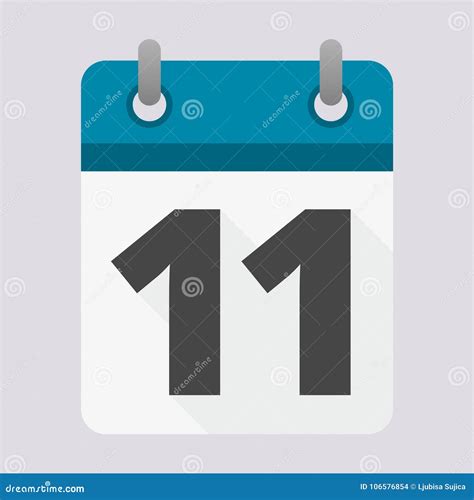Blue Calendar Icon With Long Shadow Number 11 Stock Vector