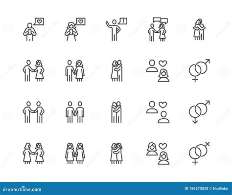 Relationship Flat Line Icons Set Acquaintance Hug Romantic Dating