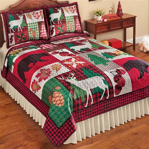 Colorful Printed Woodland Scenery Plaid Patchwork Quilt | Collections Etc.