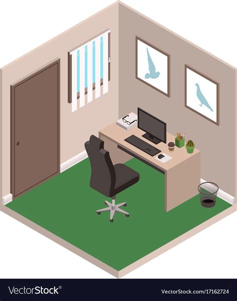 Personal Study Private Office Room Computer Desk And Chair Isometric