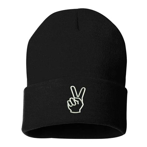 Peace Sign Embroidered Beanie Cuffed Cap Peace Hand Ts Peace Symbol Unisex Beanie Hat T