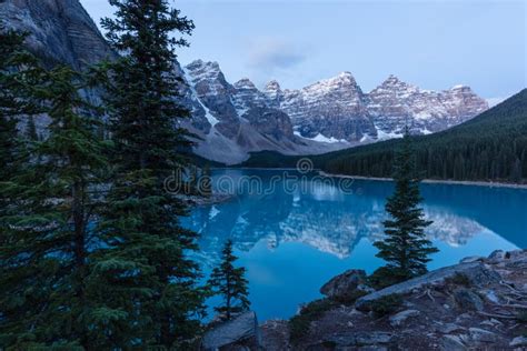 Early Morning At Moraine Lake In Banff National Park Stock Image