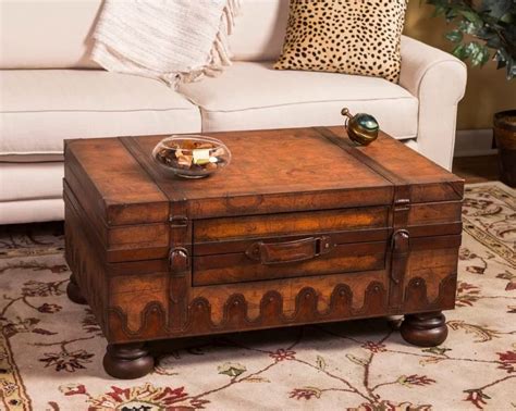 Rustic Storage Trunk Coffee Table Wood Suitcase With Legs Interior