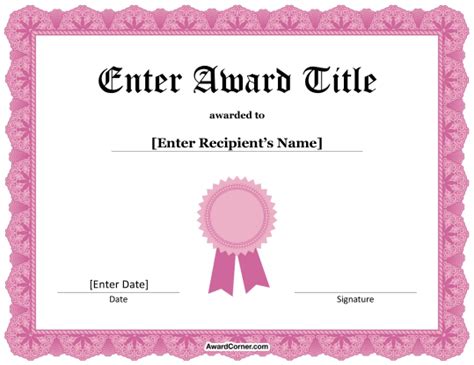 Pink Ribbon Certificate Template For Microsoft Word