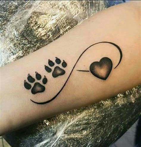 86) an infinity sign with paws at one side and heart at the other side. Pin by Marebare on Tattoos | Pawprint tattoo, Tattoos ...