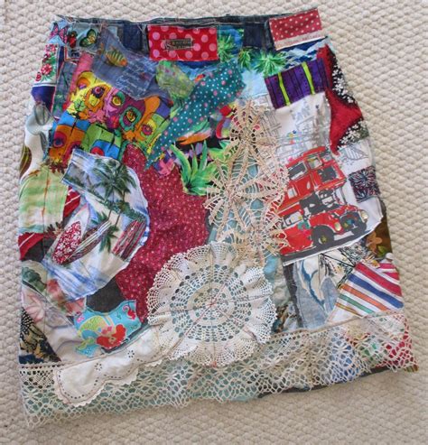 Fabric Collage Clothing Skirt Wearable Folk Art Eclectic