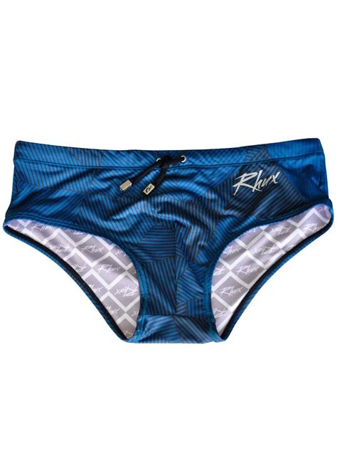 Rhux Sunga Swim Brief Striped Geometric Design Blue Navy Swim Brief Trunks Swimwear Speedo