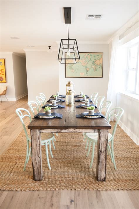 This diy farmhouse table seats 8+ and adds gorgeous rustic charm to your home for less than $100. Dining area with custom farmhouse style table by Porter ...