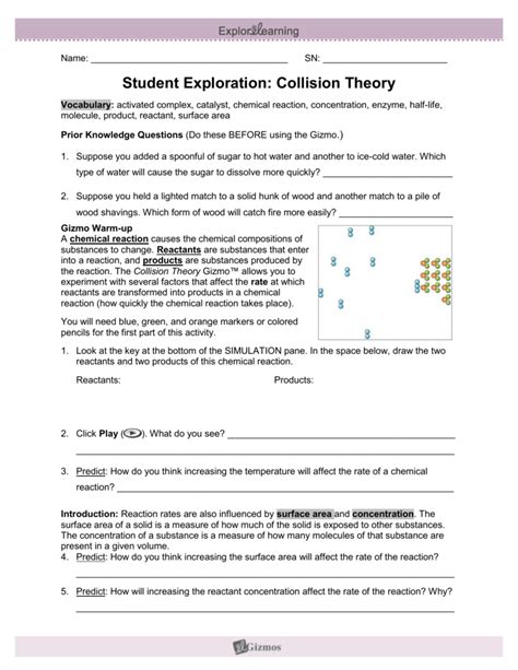 The collision theory gizmo allows you to experiment with several factors that affect the rate at which reactants are transformed into products in a chemical reaction. Student Exploration Sheet: Growing Plants