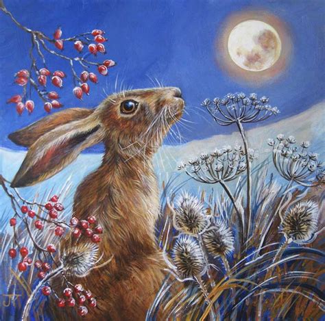 Frost Moon Hare Hare Painting Bunny Art Animal Art