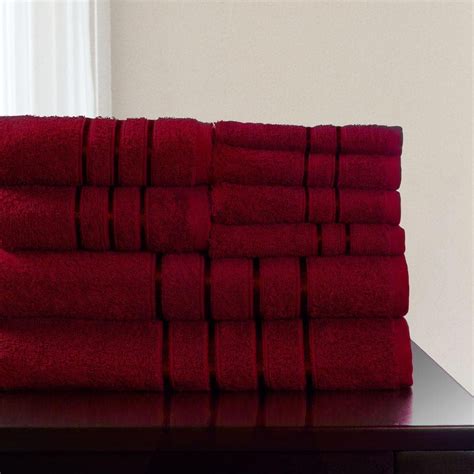 Lavish Home 8 Piece 100 Cotton Bath Towel Set In Burgundy 67 0013 Bu