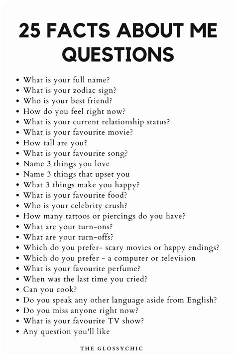 25 Random Facts About Me The Glossychic About Me Questions Fun Questions To Ask Getting To