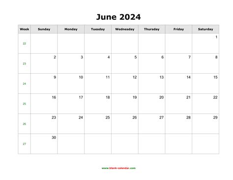Download June 2024 Blank Calendar With Us Holidays Horizontal
