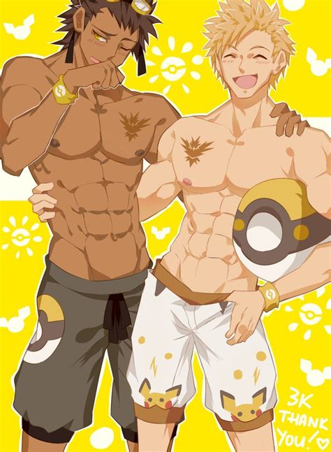 pokemon go spark and trainer anime guys shirtless handsome anime guys pokemon go teams leaders