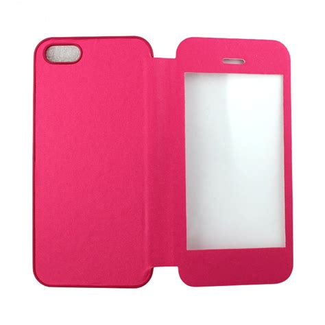Wholesale Iphone 5 5s Slim Touch Screen Flip Leather Case Hot Pink