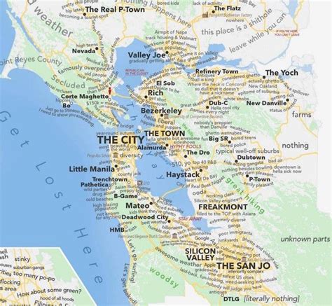 A large pipe, usually underground, that is used for carrying waste water and human waste away…. Urban Dictionary Definitions Of Bay Area Places, Mapped | San jose map, San francisco bay area ...