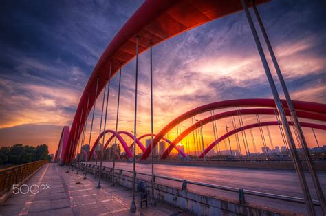 Hdr Bridge Sunset Rainbow Bridge China Road Twilight
