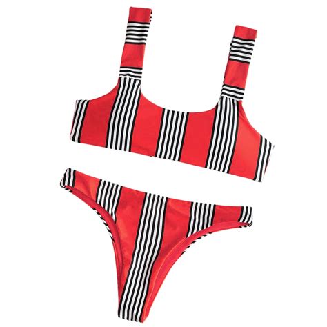 Sexy Knot Stripe Bikini Set Scoop Neck Swimwear Bikinis Women Striped Swimwear Beach Bathing