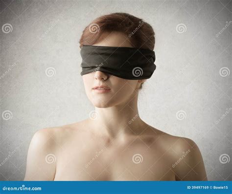 Woman With A Black Bandage On Her Eyes Stock Image Image Of Beautiful