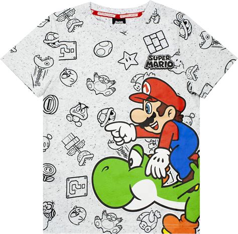 Super Mario Nintendo T Shirt For Boys Kids Grey Character Yoshi Top
