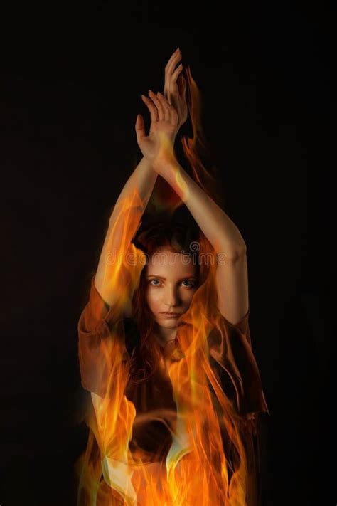 Portrait Of A Fire Woman On Black Background Stock Image Image Of