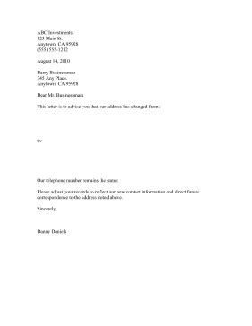 Letter of notification of name change sample. Address Change notification letter Template