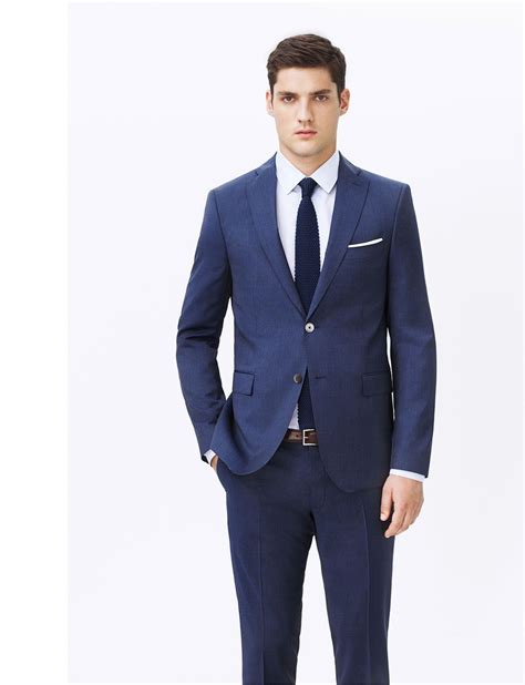 Indigo Suit Cotton And Linen Oxford Shirt Knitted Tie Zara Man Blue