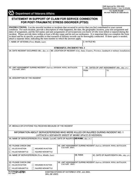 Fillable Va Form 21 0781 Statement Form In Support Of Claim For
