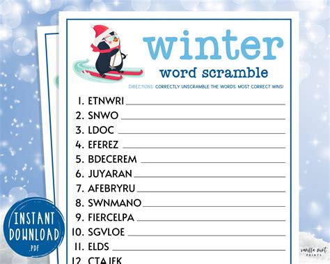Winter Word Scramble Game Printable Winter Games Wintertime