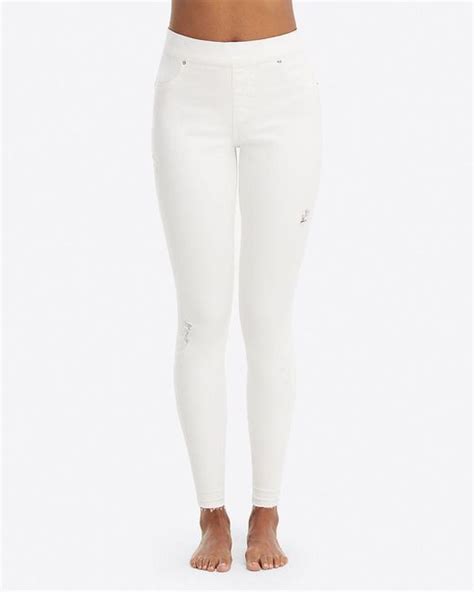 Spanx Denim White Distressed Skinny Jeans Save 38 Lyst