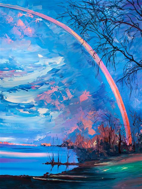 Light Rainbow Landscape Oil Painting Large Wall Art Modern Etsy