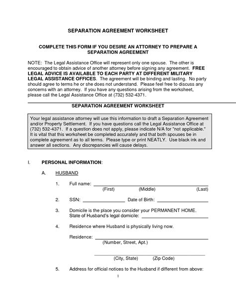 Free Printable Separation Agreement Form Nice Relationships
