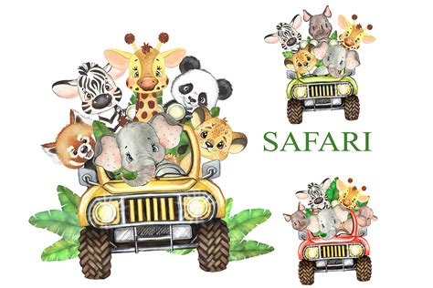 Printable Jungle Animals Jeep Safari Graphic By Evartprint · Creative