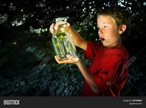 Boy Jar Fireflies Image And Photo Free Trial Bigstock