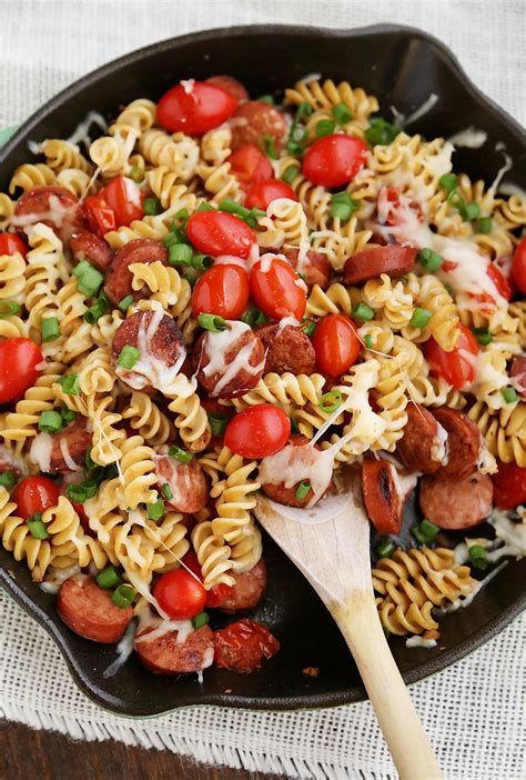 Here's all you'll need to make sausage and cheese tortellini pasta. Cheesy Sausage and Tomato Pasta Skillet - The Comfort of ...
